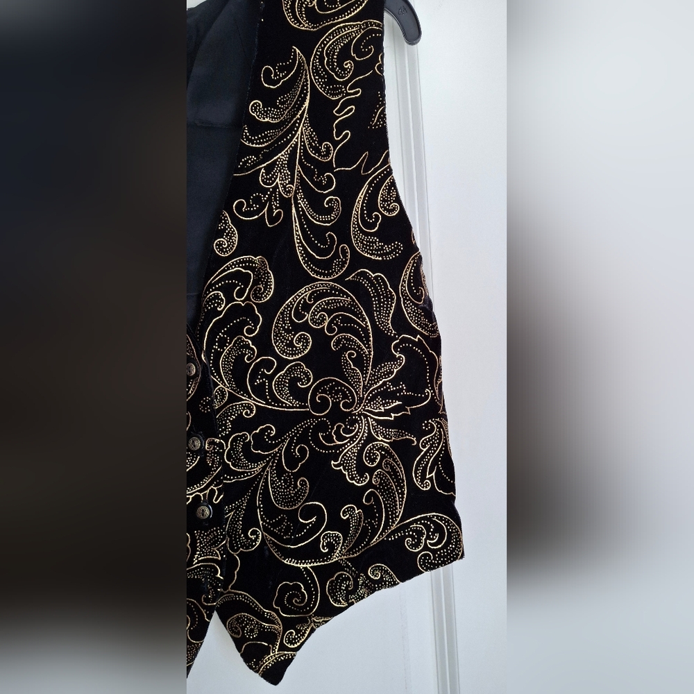 Clio vintage corduroy black/golden vest size   s/m‎ luxury night out custom - Picture 7 of 8